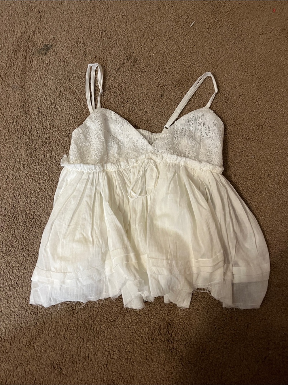 Aeropostale White Ruffled Smocked Cami Top